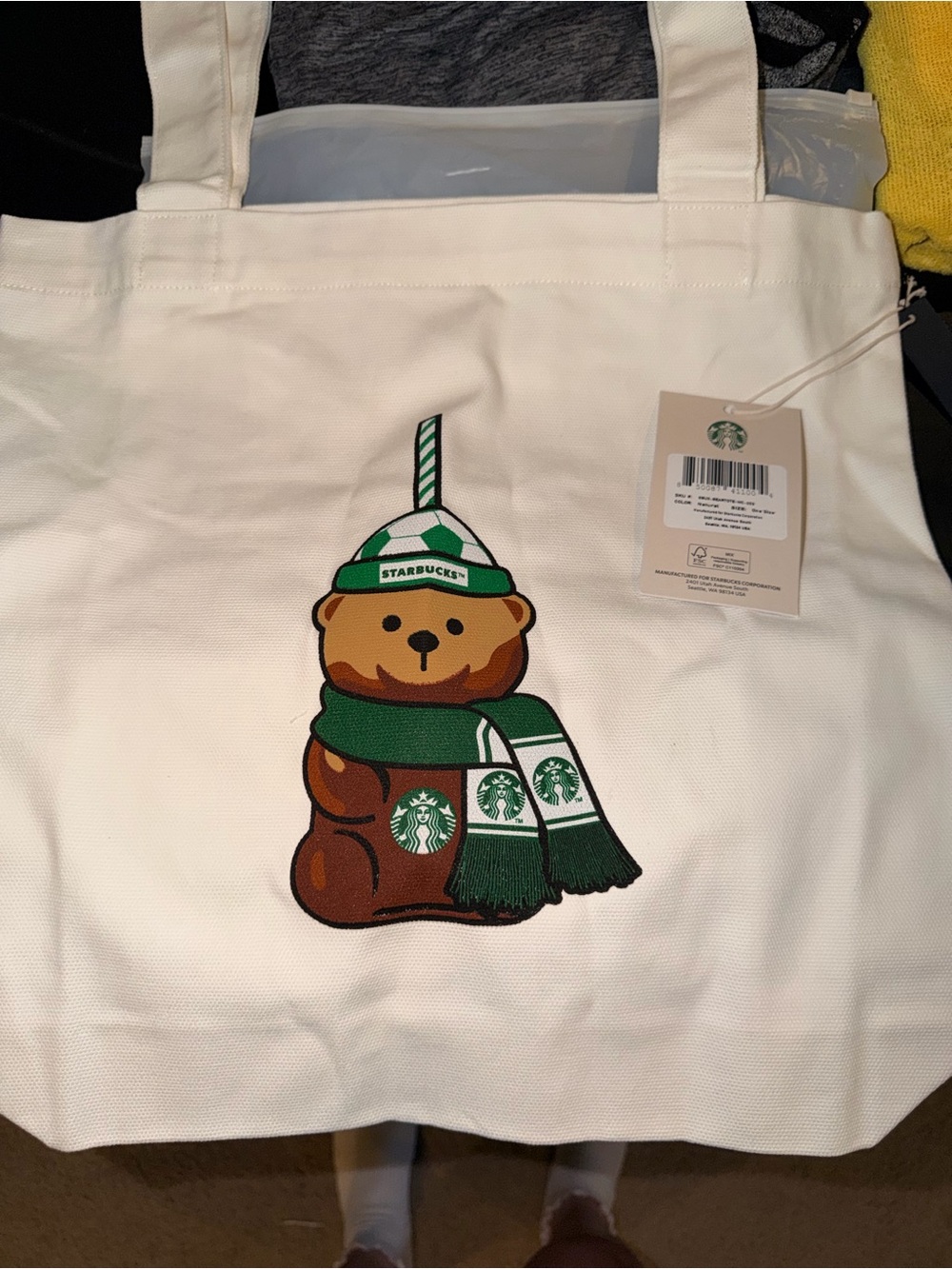 Starbucks White Tote Bag with Bear Graphic